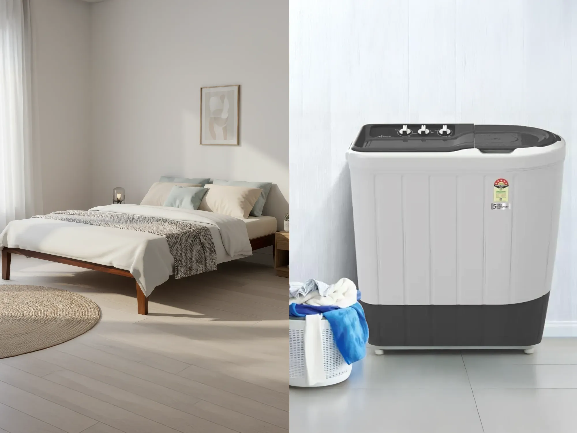 Hugo Queen Size Bed with Washing Machine Semi Auto